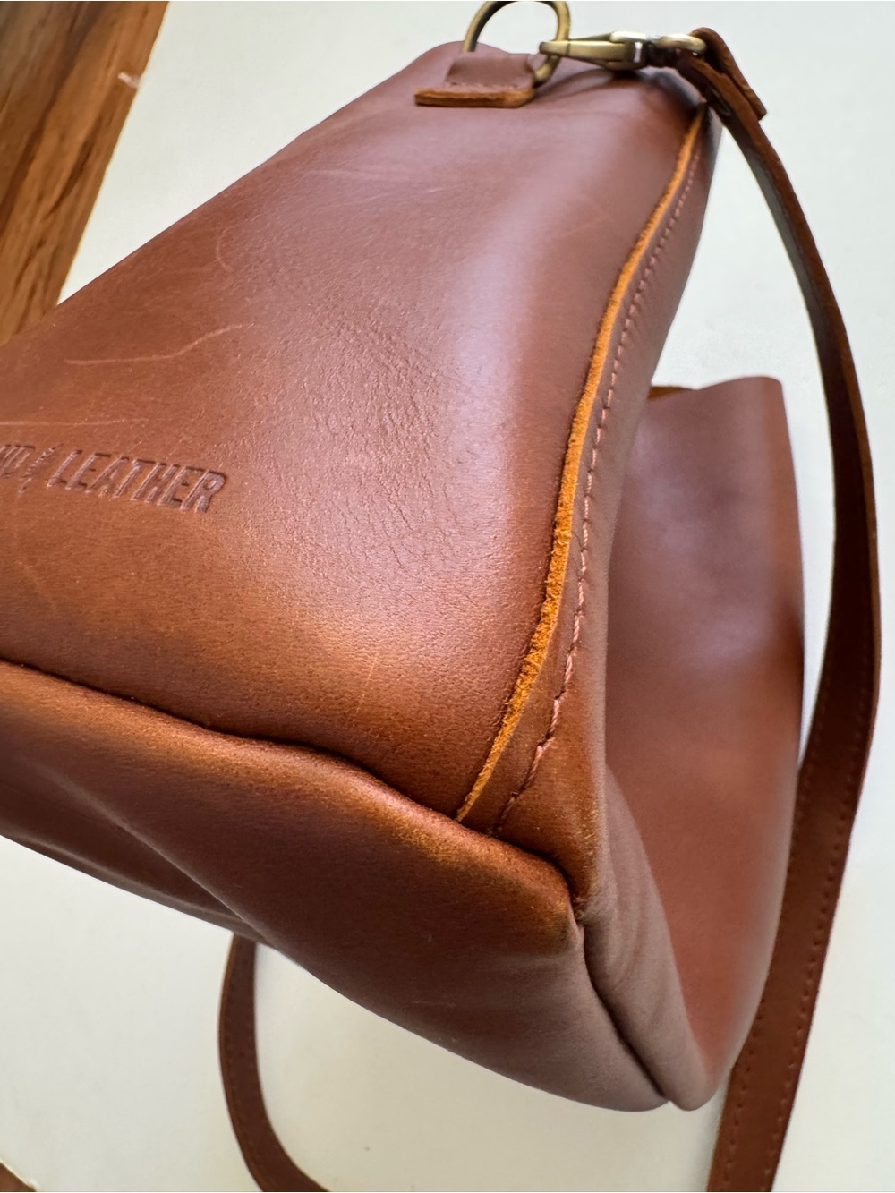 Portland Leather Honey Butterfly Bucket Crossbody Bag - Picture 6 of 11